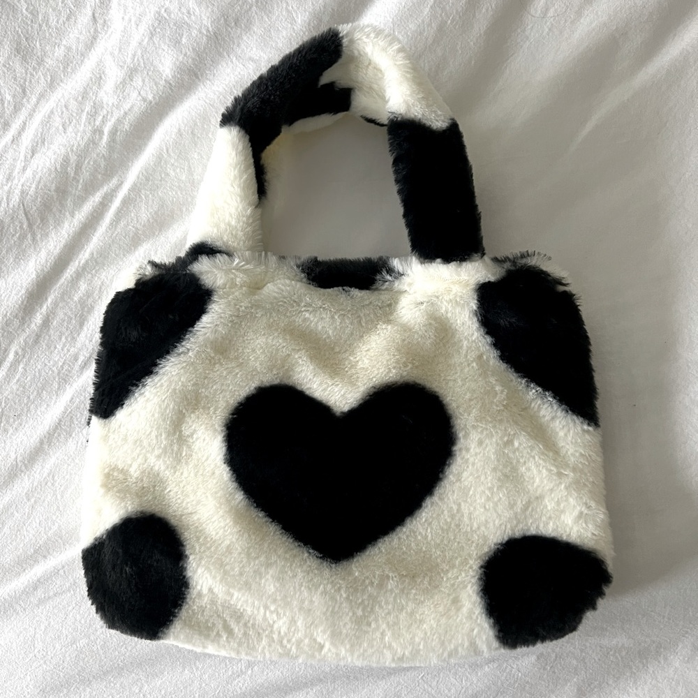Plush heart mini tote purse